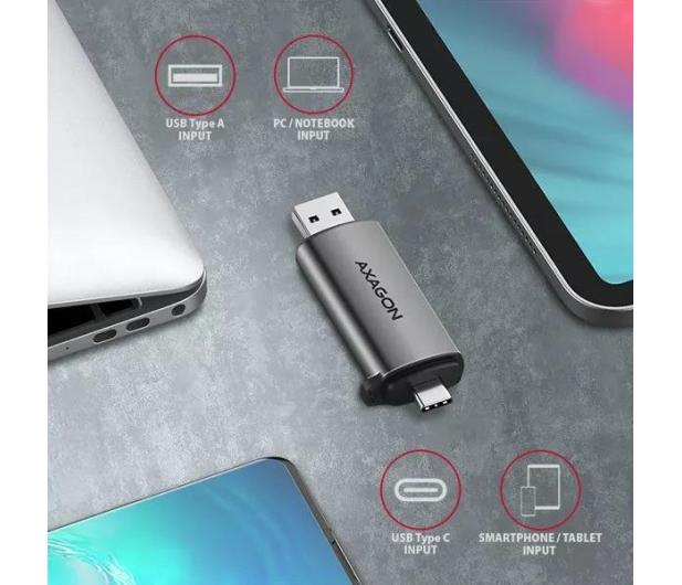 Axagon CRE-SAC, USB-C + USB-A 3.2 - 2-slot SD/microSD, UHS-I - 1353405 - zdjęcie 4